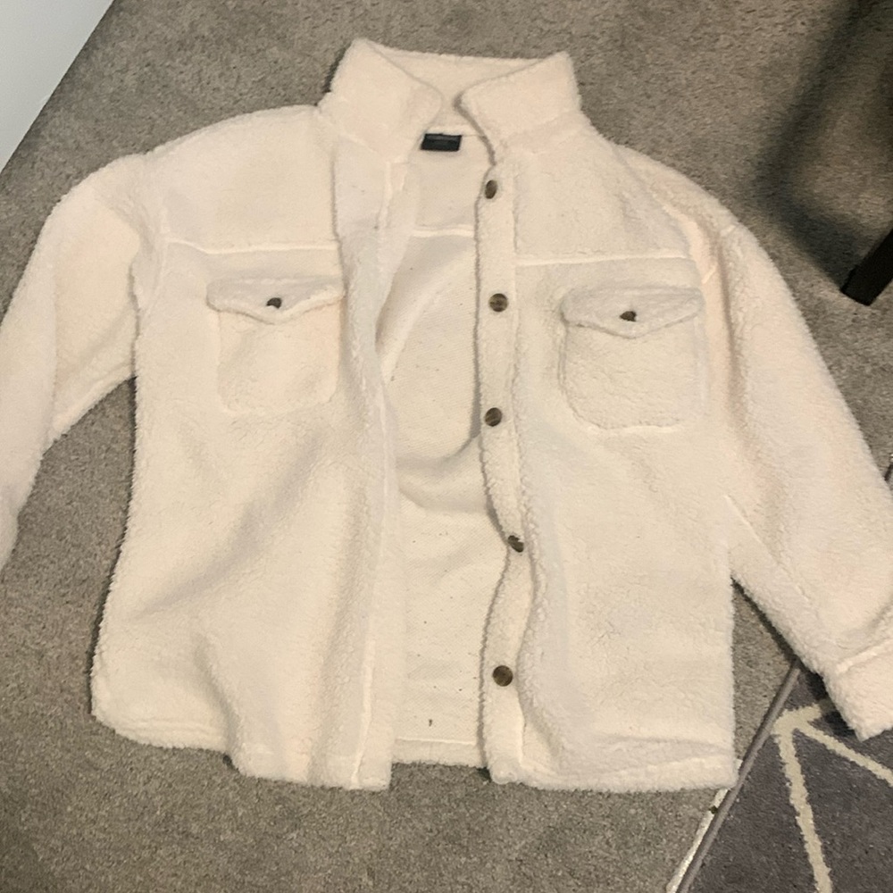 White Sweatshirt With Buttons And Pockets Womens M/L